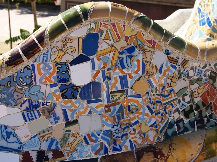 Trencadís terrace at Park Güell overlooking Barcelona