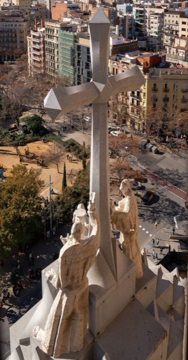 Towers of the Sagrada Família from street level